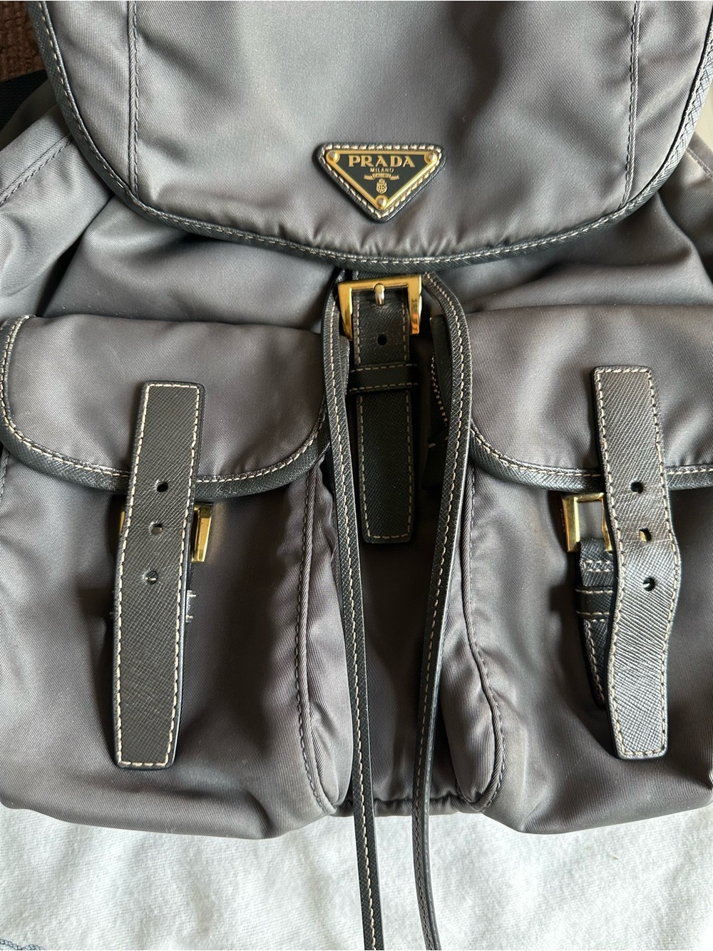 Prada Gray Nylon Drawstring Backpack with Gold Hardware - Picture 15 of 16